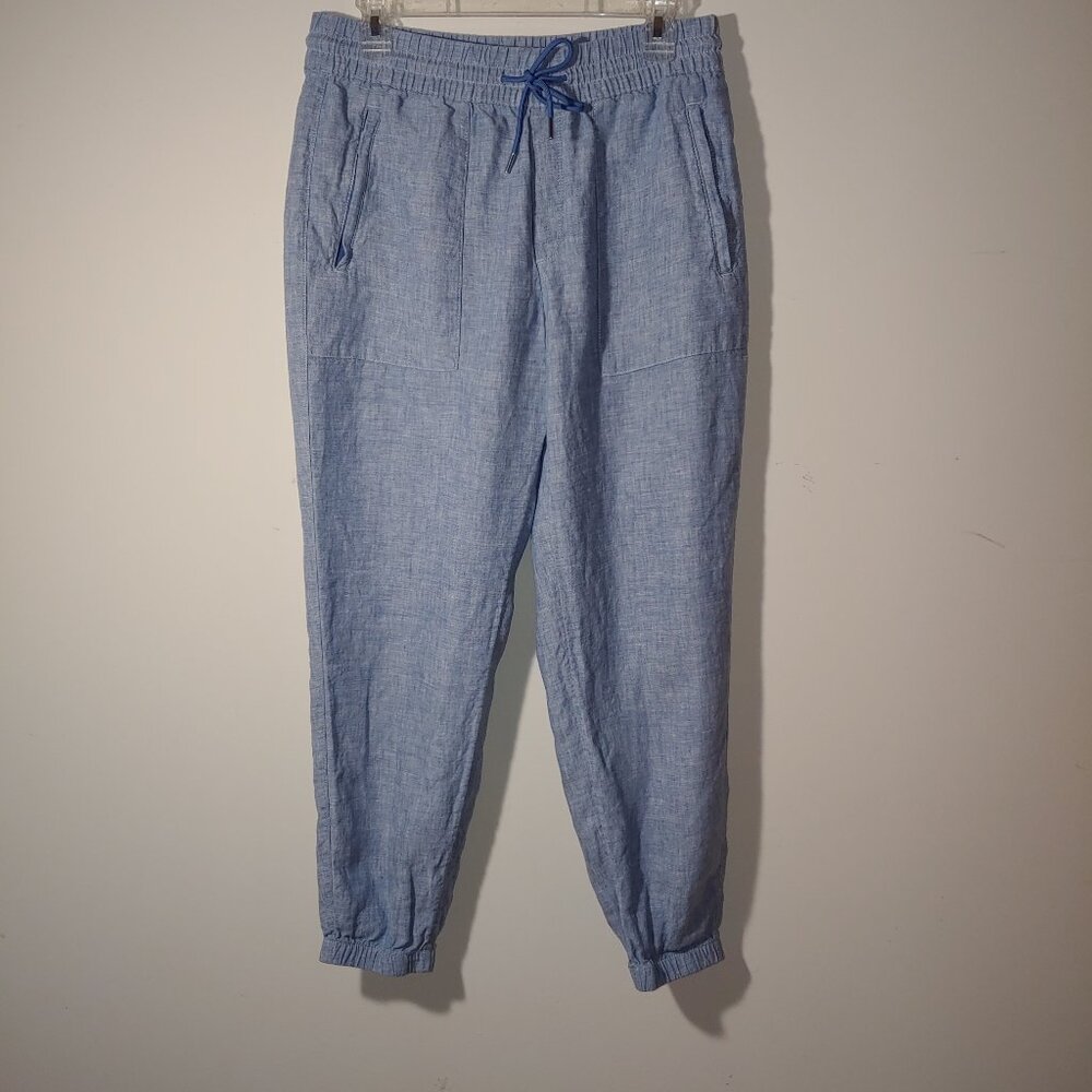 Athleta Retreat 100% Linen Jogger Pants Chambray Blue Size 6